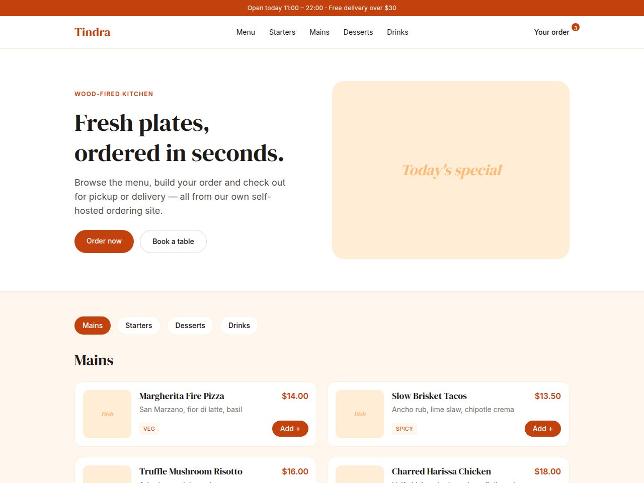 Tindra — Restaurant Menu & Online Ordering (Laravel)