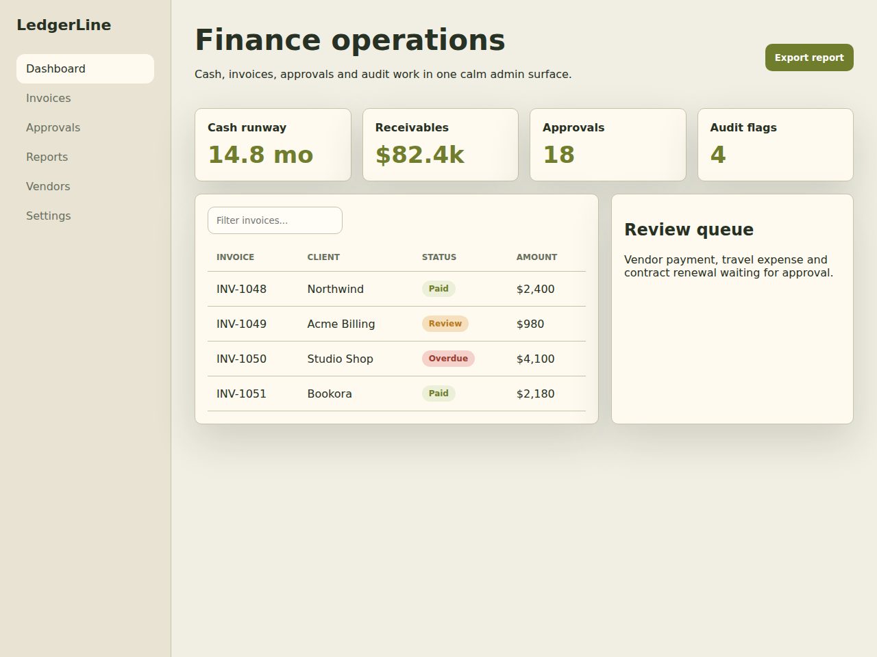 LedgerLine — Finance Operations Admin Template