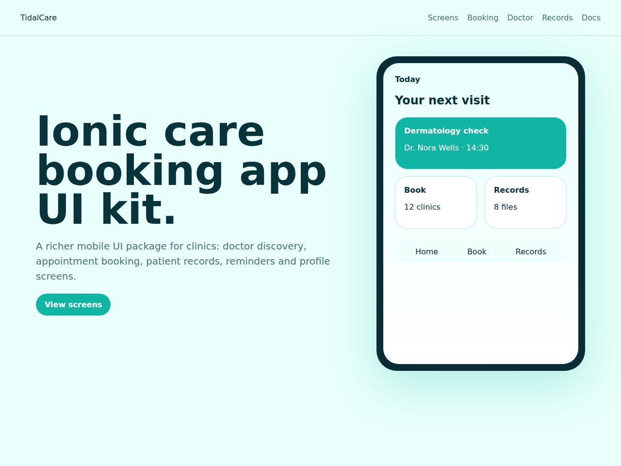 TidalCare — Ionic Healthcare Appointment UI