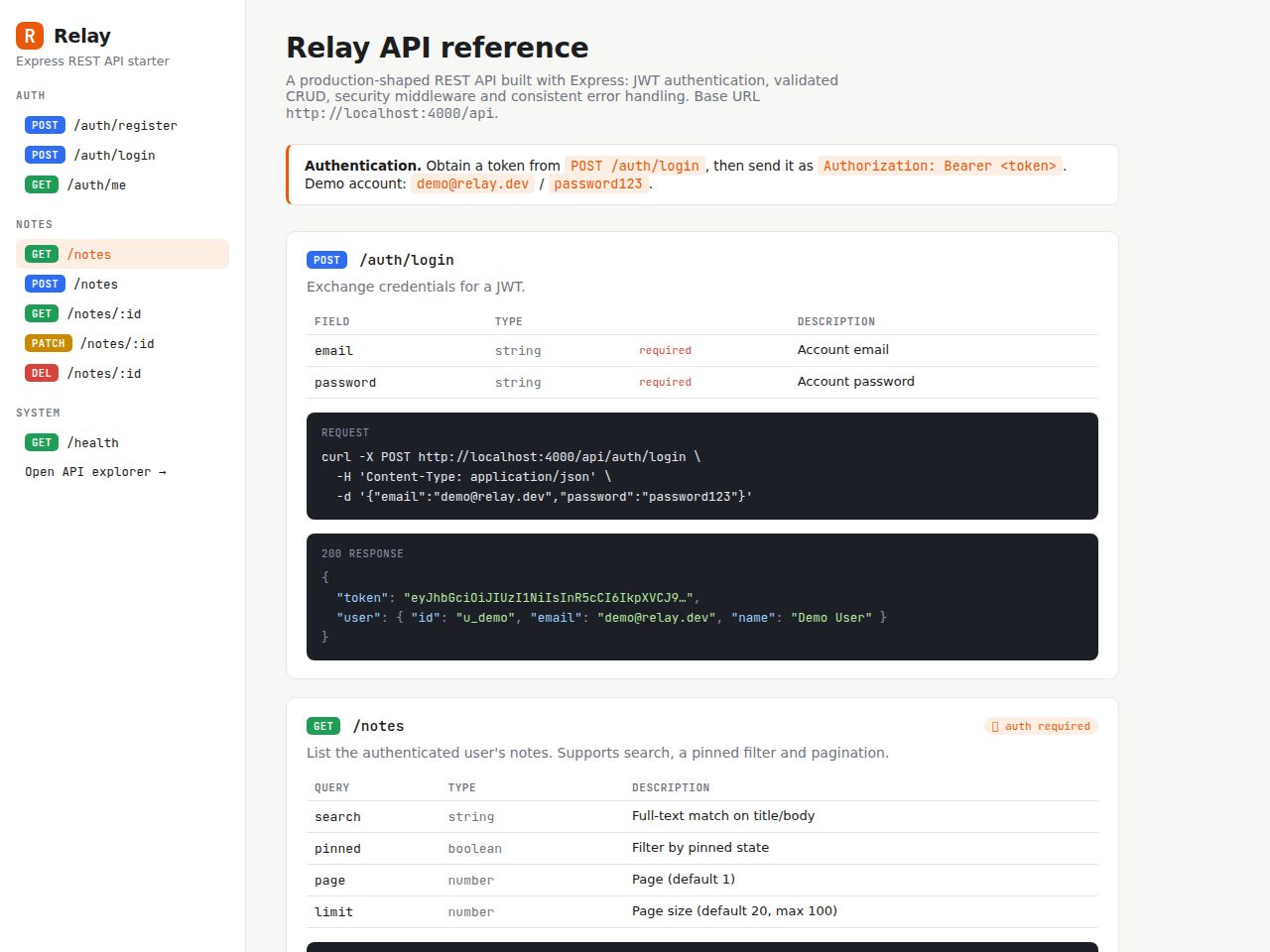 Relay — Express REST API Starter (JWT Auth + CRUD)